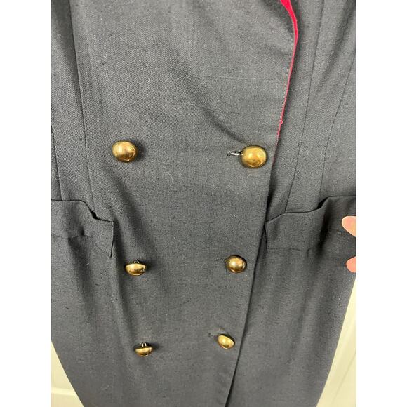 Vtg 80s New Wave Tuxedo Power Suit Blazer Secretary Work Navy Coat Dress M/L - Picture 5 of 8